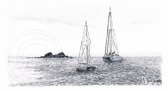 Yachts near Rocher de l'Anse Marcel. St. Martin