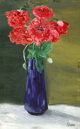 Poppies In Blue Vase
