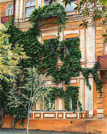 House In Old Kyiv Entwined With Ivy